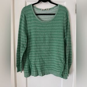 Soft Surroundings Green Striped Scoop Neck Sweater Size XL Petite Preppy Spring